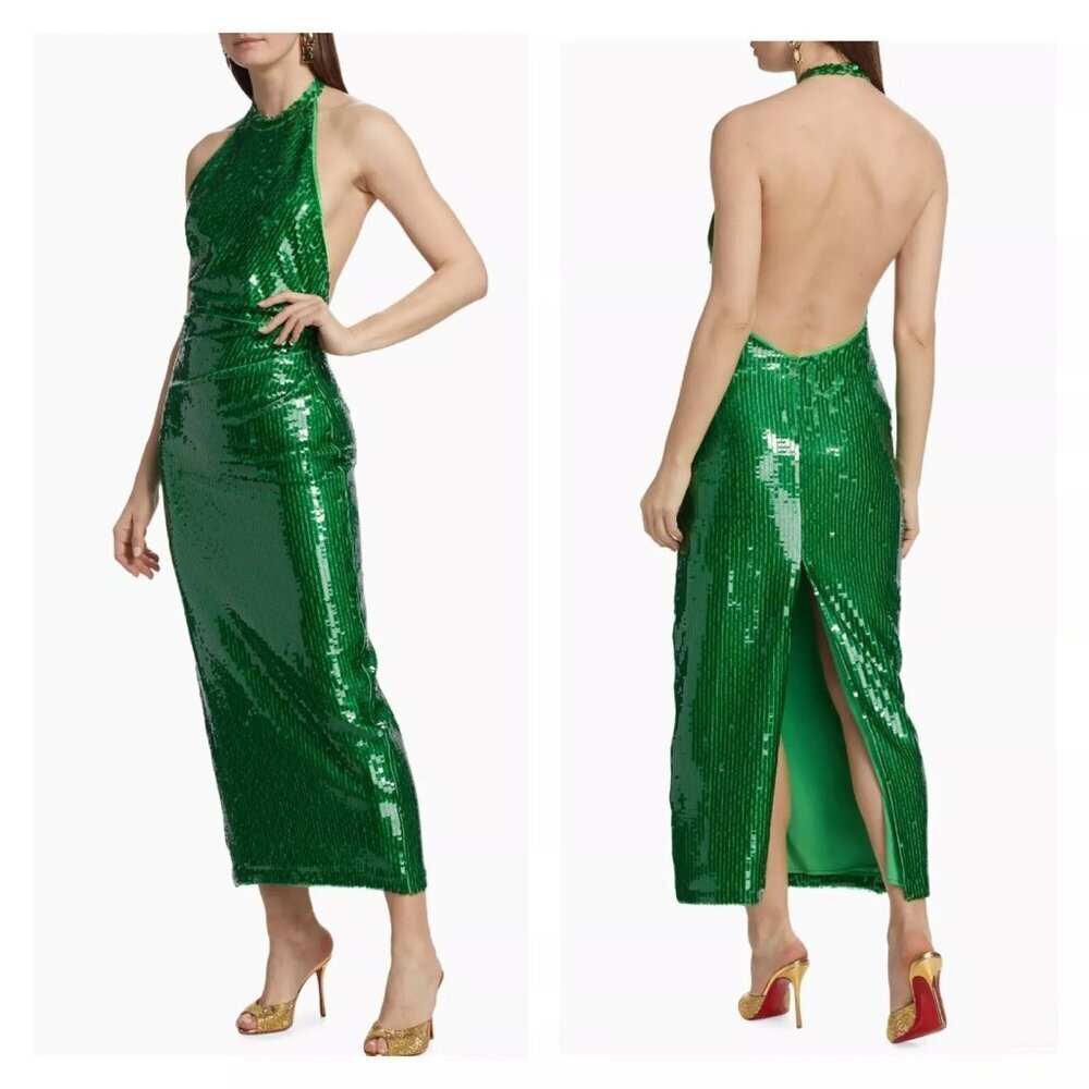 NWT Ronny Kobo Green Sequin Alix Maxi Dress $578